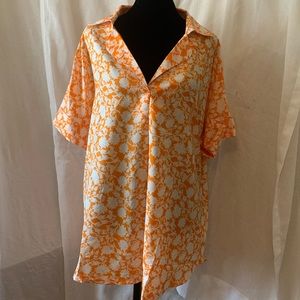 Orange floral blouse - NWOT - Large